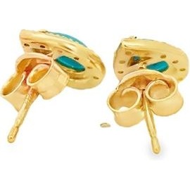 18K Yellow Gold Turquoise Halo Stud Earrings with Natural Diamonds