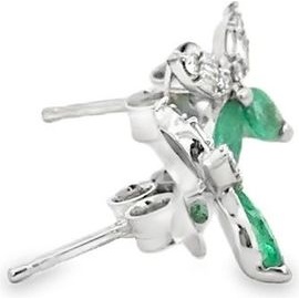 18K White Gold Emerald Flower Earrings with Natural Diamonds