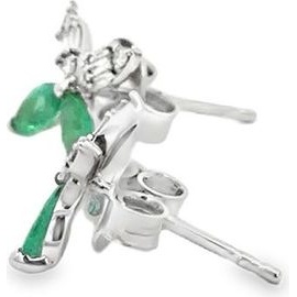 18K White Gold Emerald Flower Earrings with Natural Diamonds