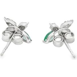 18K White Gold Emerald Flower Earrings with Natural Diamonds