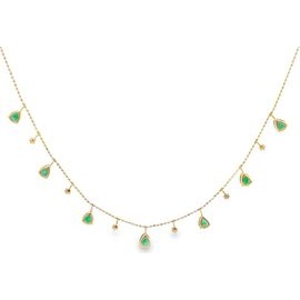 18K Yellow Gold Emerald & Diamond Drop Necklace