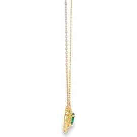 18K Yellow Gold Emerald Halo Pendant Necklace with Natural Diamonds