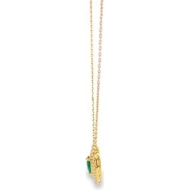 18K Yellow Gold Emerald Halo Pendant Necklace with Natural Diamonds