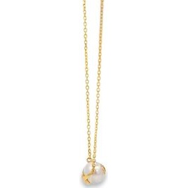 18K Yellow Gold Pearl Necklace with Natural Diamond Accent