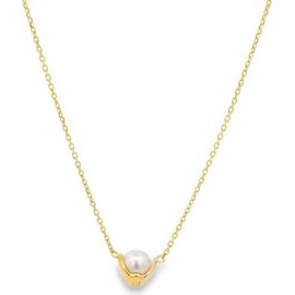 18K Yellow Gold Pearl Necklace with Natural Diamond Accent