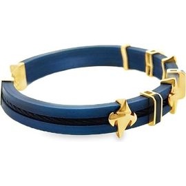 Blue Leather Bracelet with 18K Gold Geometric Accents