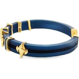 Blue Leather Bracelet with 18K Gold Geometric Accents