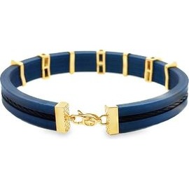 Blue Leather Bracelet with 18K Gold Geometric Accents