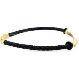 Black Braided Leather Bracelet with 18K Gold Accents