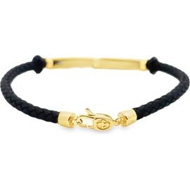 Black Braided Leather Bracelet with 18K Gold Accents
