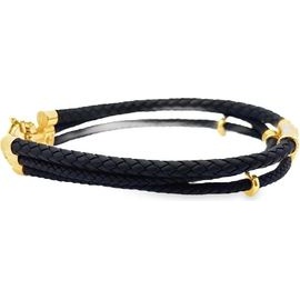 Triple-Strand Black Braided Leather Bracelet with 18K Gold Details