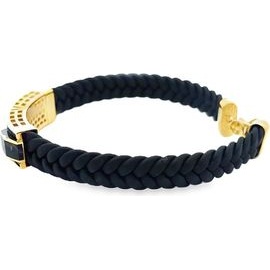 Black Braided Leather Bracelet with 18K Yellow Gold, Onyx, and Black Pavé Stones