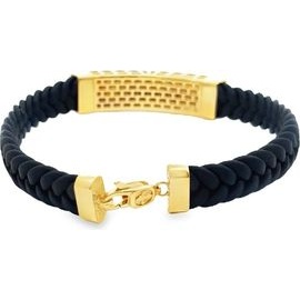 Black Braided Leather Bracelet with 18K Yellow Gold, Onyx, and Black Pavé Stones