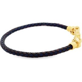 Black Leather Bracelet with 18K Yellow Gold and Lapis Lazuli Centerpiece