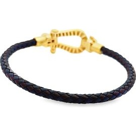 Black Leather Bracelet with 18K Yellow Gold Geometric Clasp Design