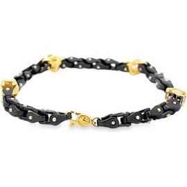 Men’s Chain Bracelet with 18K Yellow Gold Accents and Black Steel Links