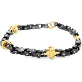 Men’s Chain Bracelet with 18K Yellow Gold Accents and Black Steel Links