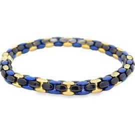 18K Yellow Gold Stretch Bracelet with Black and Blue Accents