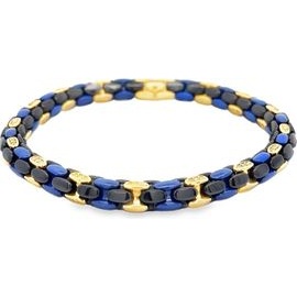 18K Yellow Gold Stretch Bracelet with Black and Blue Accents