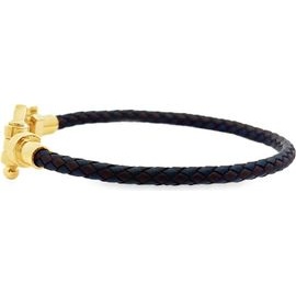 18K Yellow Gold and Leather Bracelet with Industrial Clasp Design