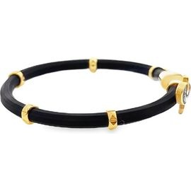 18K Yellow Gold and Leather Bracelet with Engraved Dagger Design