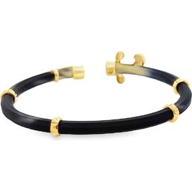 18K Yellow Gold and Leather Bracelet with Engraved Dagger Design