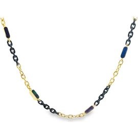18K Yellow Gold and Black Chain Necklace with Lapis Lazuli and Malachite and Tiger Eye