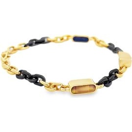 18K Yellow Gold and Black Chain Bracelet with Lapis, Malachite and Tiger Eye