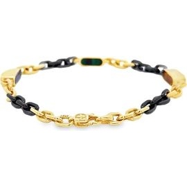 18K Yellow Gold and Black Chain Bracelet with Lapis, Malachite and Tiger Eye