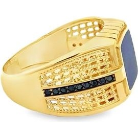 18K Yellow Gold Lapis & Black Stone Ring