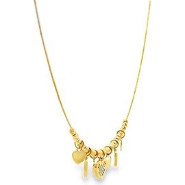 18K Yellow Gold Necklace with Heart Charms and Enamel Accents