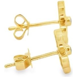 18K Yellow Gold Clover Mother of Pearl & Natural Diamond Stud Earrings