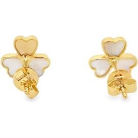 18K Yellow Gold Clover Mother of Pearl & Natural Diamond Stud Earrings