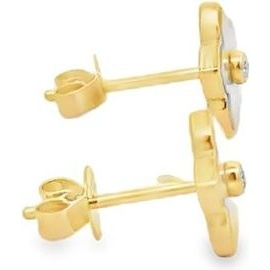 18K Yellow Gold Blossom Mother of Pearl & Natural Diamond Stud Earrings