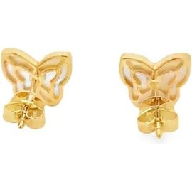 18K Yellow Gold Butterfly Mother of Pearl & Natural Diamond Stud Earrings