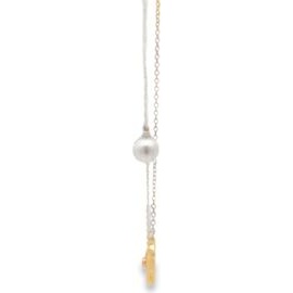 18K Yellow Gold Pearl, Clover & Natural Diamond Necklace With Mother Of Pearl