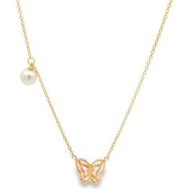 18K Yellow Gold Pearl, Clover & Natural Diamond Necklace With Mother Of Pearl