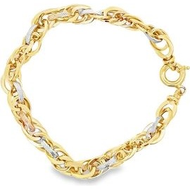 18K Three-Tone Gold Textured Link Bracelet