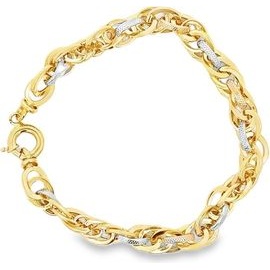 18K Three-Tone Gold Textured Link Bracelet