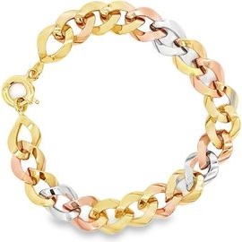 18K Three-Tone Gold Wide Cuban Link Bracelet