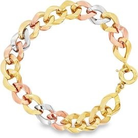 18K Three-Tone Gold Wide Cuban Link Bracelet