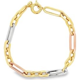 18K Three-Tone Gold Elongated Rectangular Link Bracelet