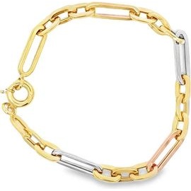 18K Three-Tone Gold Elongated Rectangular Link Bracelet