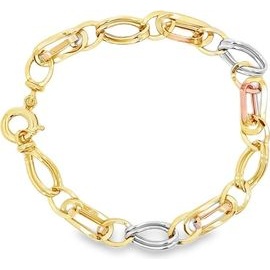 18K Three-Tone Gold Mixed Oval and Rectangular Link Bracelet