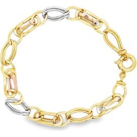 18K Three-Tone Gold Mixed Oval and Rectangular Link Bracelet