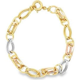 18K Three-Tone Gold Mixed Oval and Rectangular Link Bracelet