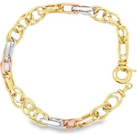 18K Three-Tone Gold Oval and Rectangular Link Bracelet