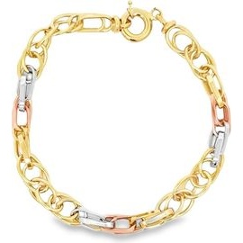 18K Three-Tone Gold Oval and Rectangular Link Bracelet