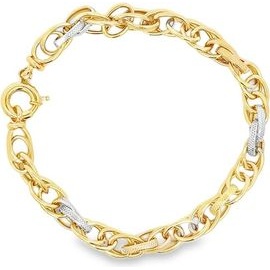 18K Three-Tone Gold Oval and Rectangular Link Bracelet