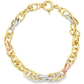 18K Three-Tone Gold Oval and Rectangular Link Bracelet